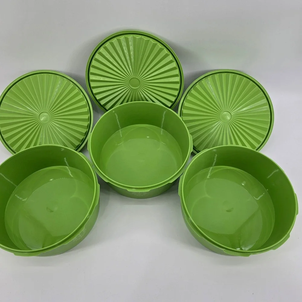 Vintage Tupperware Wonderlier Storage Bowl Set Sunburst Lime Green 3pc Set